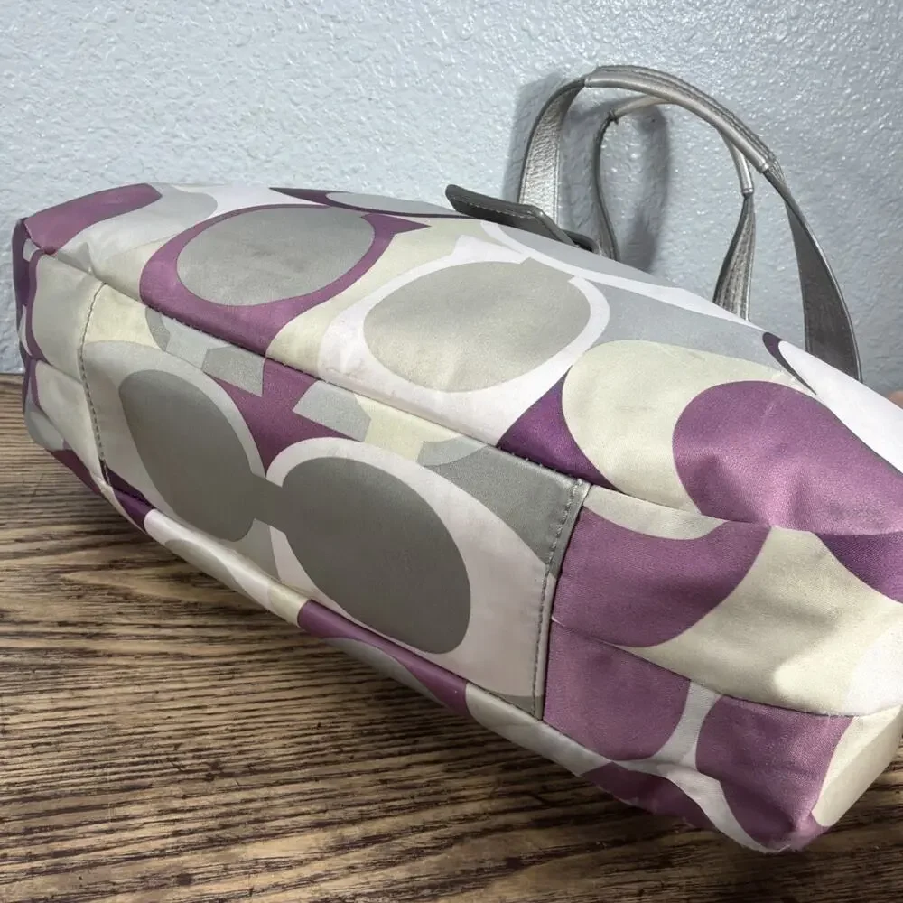 Coach Vintage Soho Satin Scarf Print Hobo Metallic Silver Purple C Y2K Vibes